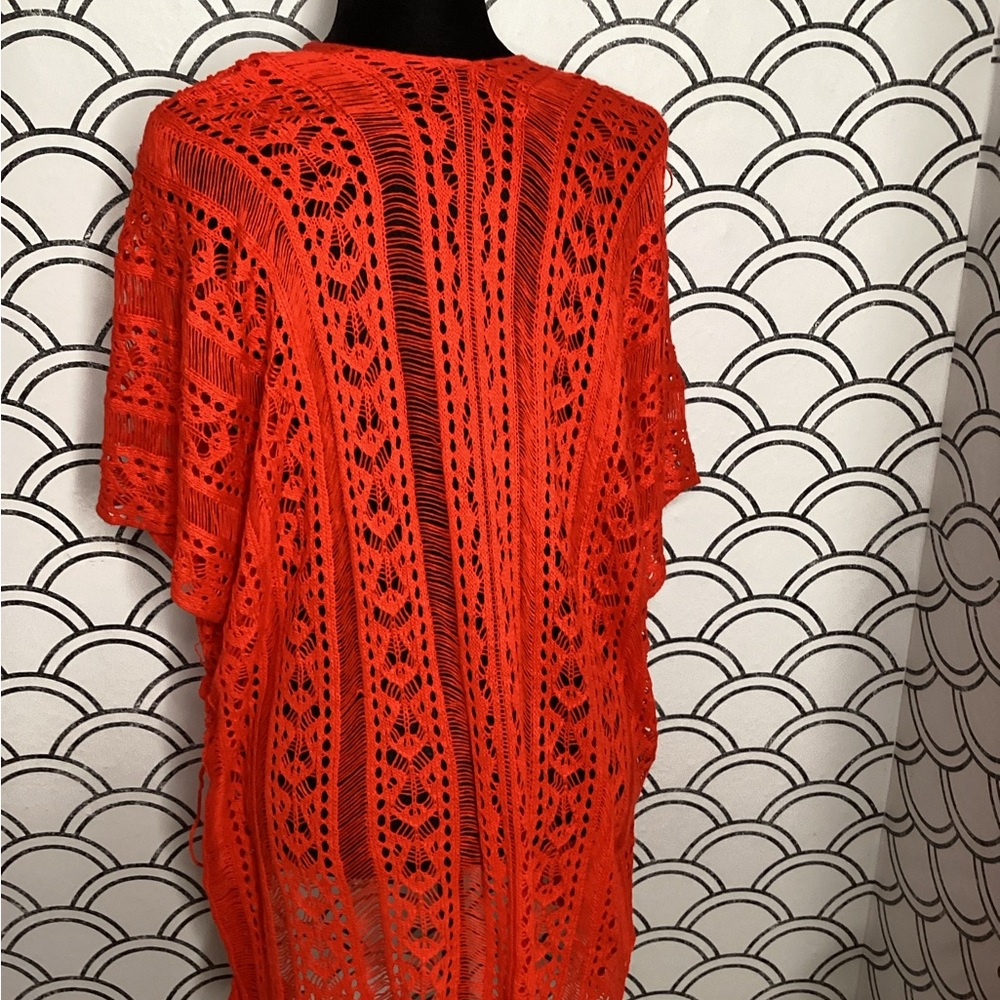 Vibrant Orange Crochet Cover-Up – One Size | Beach-Ready Boho with Bold Flair - Picture 7 of 9